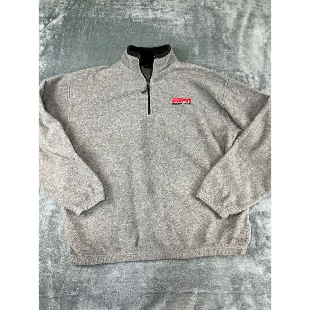 Men's ESPN The Magazine 1/4 Zip Fleece Pullover Size XL Gray Logo - Excellent